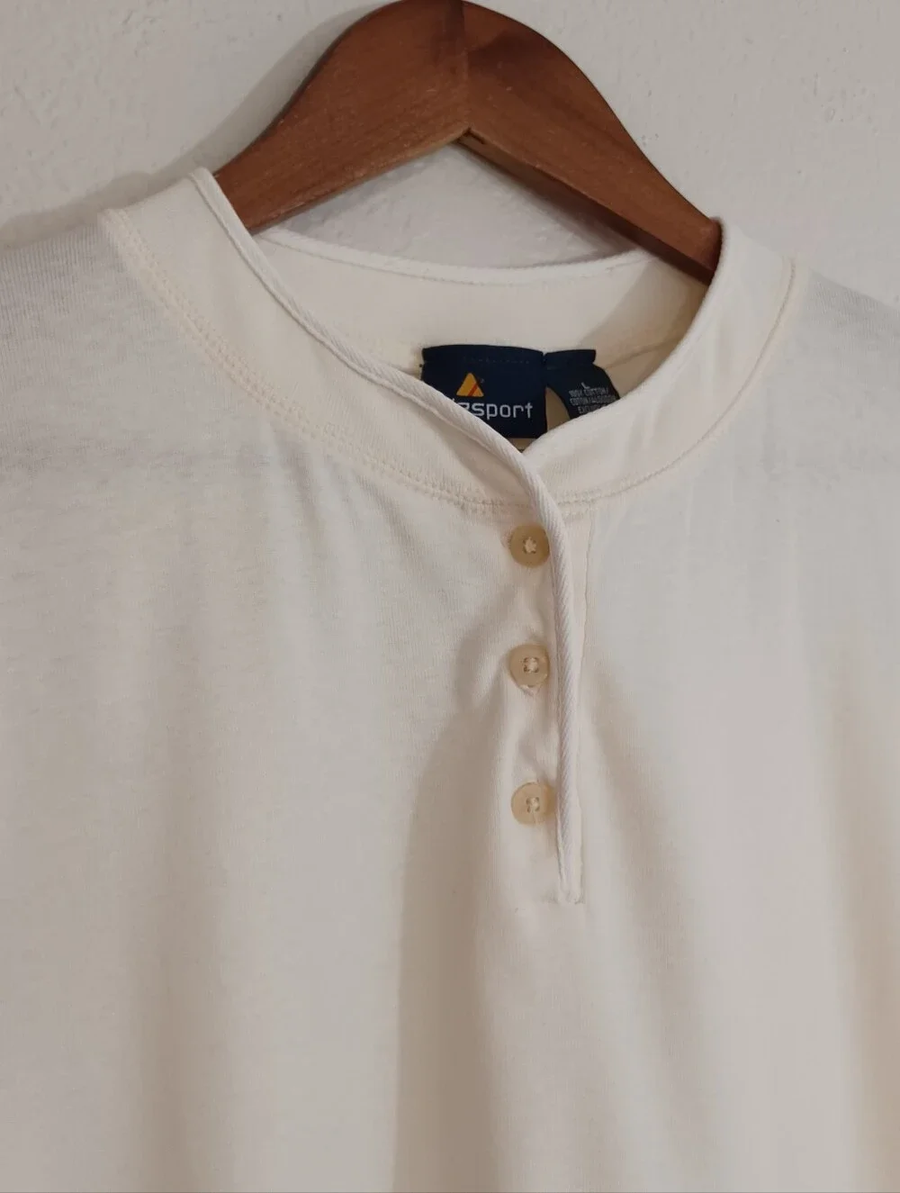 Vintage Lizsport 100% Cotton Cream Ivory Henley Tee Short Sleeve T-shirt Top- L - Picture 5 of 8